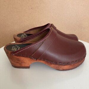Brown Leather Wooden Swedish Clogs